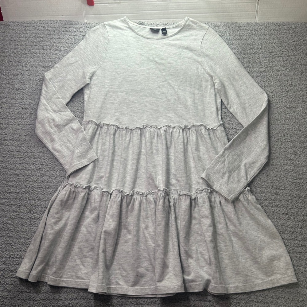 River Island Dress Tiered Ruffle Grey 8 Casual Minimalist Soft Girl Basic Smock